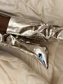 Silver High Heel Patent Boots