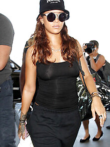 Rihanna See Through Top – Nipple Piercing Visible Whil