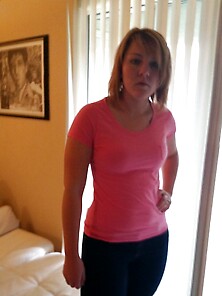 Cute Teen Babe In Tight Pink T-Shirt Shows Off Her Great Body