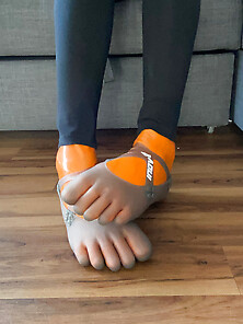 Orange Latex Toe Socks And Evoskins