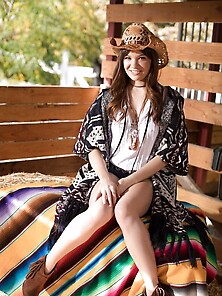 Cowgirl Comes To The Barn Where She Poses After Stripping Down T