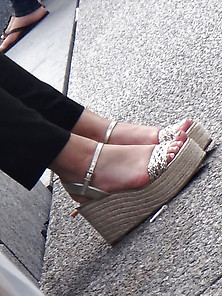 Candid Sexy Arabian Feet In Wedges Heels