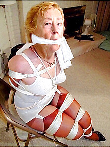 Granny Bound And Gagged Bondage Slut Cathy Rope Tied Helples