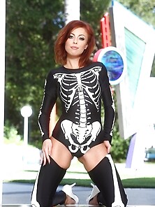 Skeleton Get-Up Redhead Slowly Undressing...