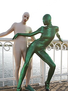 Flexible Green Baige Zentai