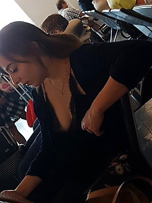 Young Girl Downblouse At Airport