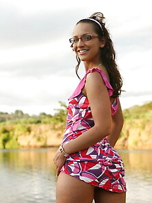 Cute Tiny Babe Sabrina Sweet Posing By The River On The Dock And