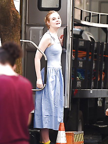 Elle Fanning Bts On A Set In Ny 9-25-17