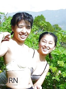 Asian Gals At Waterfall.