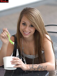 Cute Babe Poses For Clothed Photos With Some Froyo